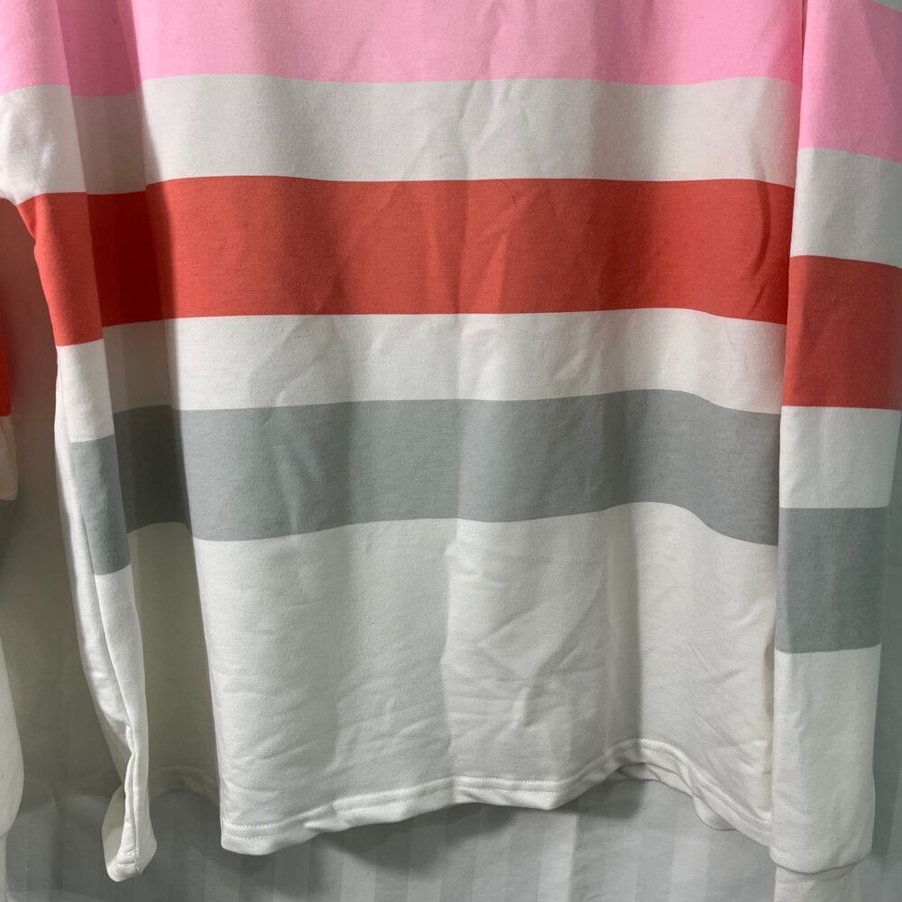 Dew Shoulder Stripe Long Sleeve Sweatshirt Women’s Large White NWOT Lightweight - Picture 5 of 11